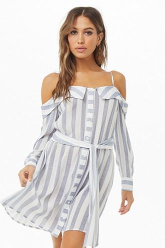 Forever21 Striped Open-shoulder Mini Dress