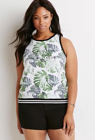 Forever21 Plus Size Varsity-striped Tropical Print Tank