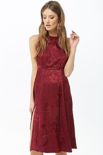 Forever21 Sheeny Floral & Striped Halter Dress