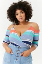 Forever21 Plus Size Asymmetrical Open-shoulder Striped Top
