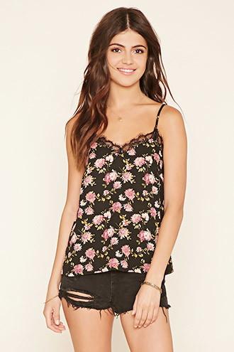 Forever21 Women's  Lace-trim Floral Cami