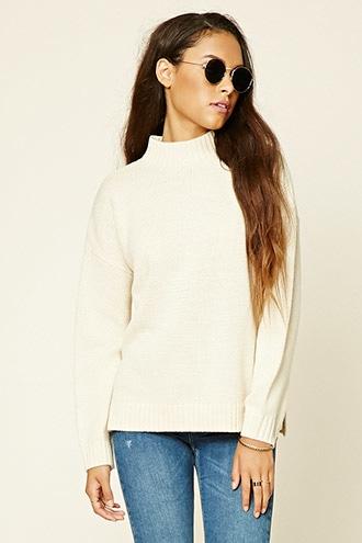 Forever21 Women's  Cream High Neck Sweater Top