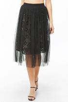 Forever21 Sheer Mesh Embroidered-lace Midi Skirt