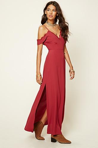 Forever21 Women's  Burgundy Lace-trimmed Maxi Dress