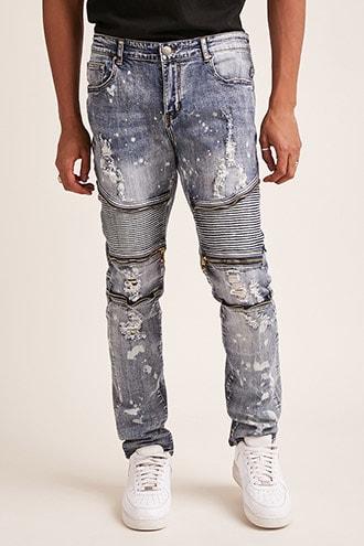 Forever21 Crysp Denim Distressed Moto Jeans