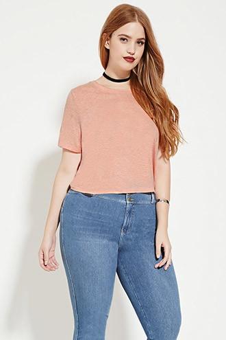 Forever21 Plus Women's  Peach Plus Size Slub Knit Tee