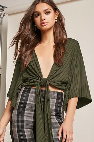 Forever21 Self-tie Ribbed Crop Top