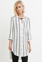Forever21 Women's  High-slit Striped Shirt (white/black)