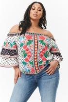 Forever21 Plus Size Crepe Tribal-inspired Off-the-shoulder Top