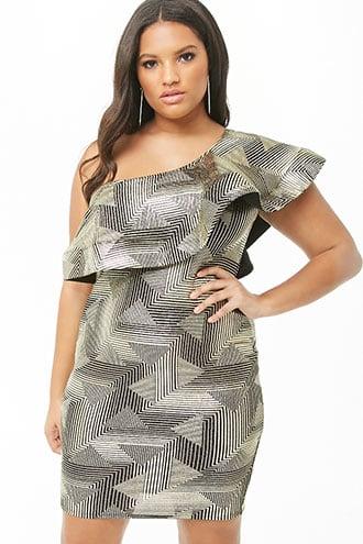 Forever21 Plus Size Geo Metallic One-shoulder Dress