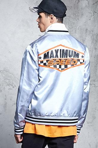 Forever21 Satin Racecar Bomber Jacket