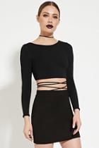 Forever21 Women's  Black Strappy Back Crop Top