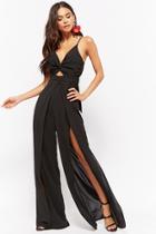 Forever21 Crinkled Twist-front Cutout Overlay Jumpsuit