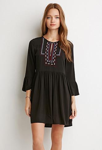 Forever21 Embroidered Bib Babydoll Dress