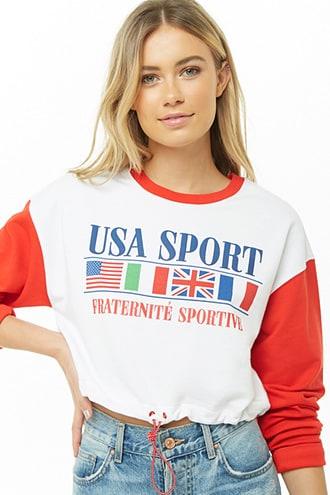 Forever21 Usa Sport Graphic Drawstring-hem Top