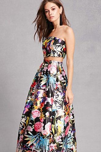 Forever21 Floral Crop Top & Maxi Skirt Set