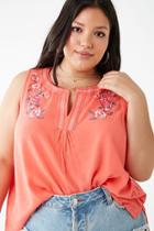 Forever21 Plus Size Crinkled Embroidered High-low Top