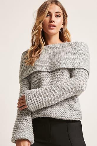 Forever21 Marled Honeycomb Knit Off-the-shoulder Sweater