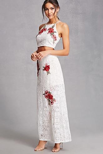 Forever21 Lace Rose Top And Skirt Set