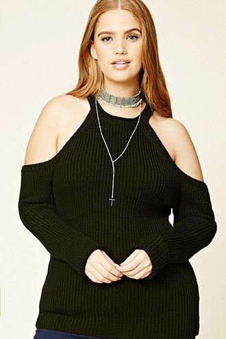 Forever21 Plus Women's  Plus Size Open-shoulder Sweater