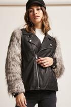 Forever21 Goldie London Faux Fur Moto Jacket