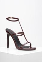 Forever21 Women's  Faux Leather T-strap Stiletto Sandals (burgundy)