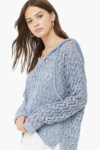Forever21 Hooded Open-knit Sweater
