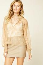 Love21 Women's  Nude Contemporary Sheer Lace Top