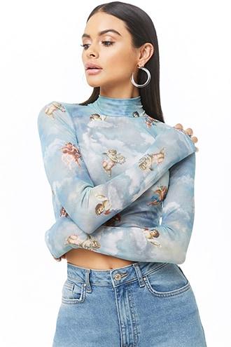 Forever21 Motel Angel Print Crop Top