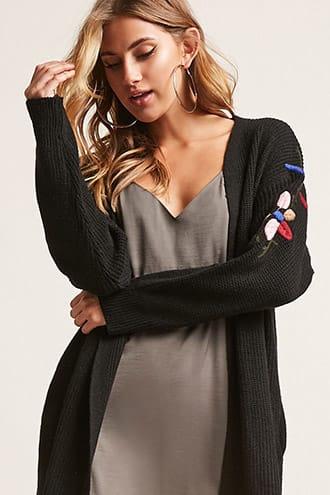 Forever21 Floral Embroidered Knit Cardigan