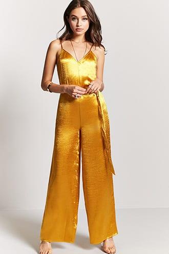 Forever21 Belted Satin Jumpsuit