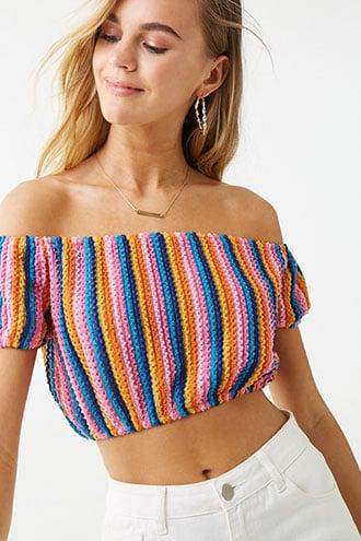 Forever21 Textured Multicolor Striped Top