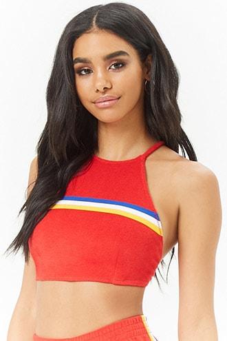 Forever21 Striped-trim Fleece Crop Top