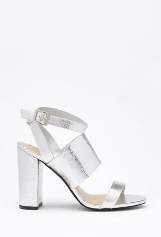 Forever21 Women's Crackled Metallic Sandals (silver)