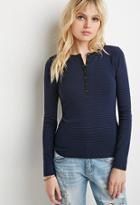 Forever21 Women's  Buttoned Stripe-patterned Tee (navy/black)