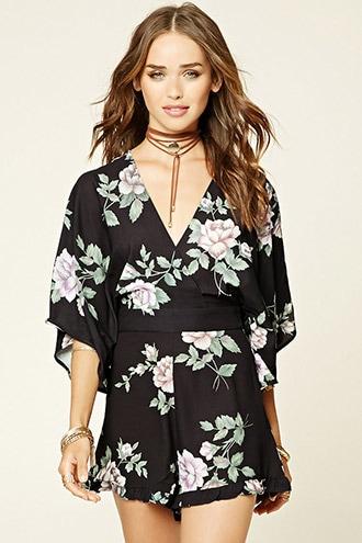 Forever21 Women's  Navy Selfie Leslie Floral Romper