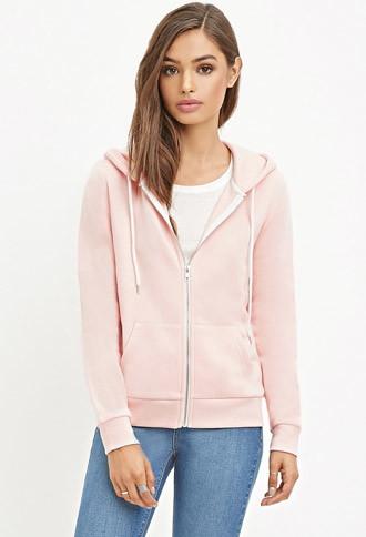 Forever21 Women's  Zip-up Drawstring Hoodie (blossom)