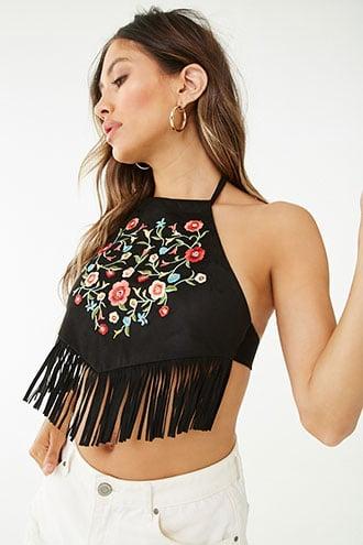 Forever21 Faux Suede Floral Halter Top