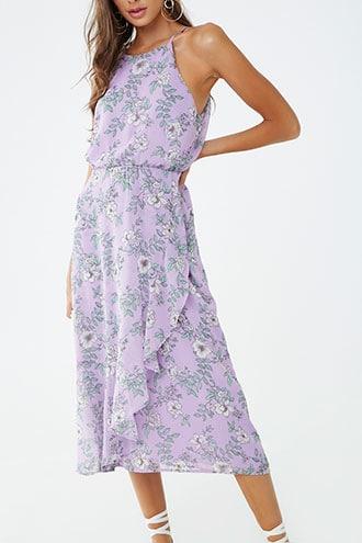 Forever21 Crinkled Floral Tulip-hem Dress