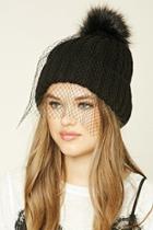 Forever21 Women's  Veiled Pom-pom Beanie