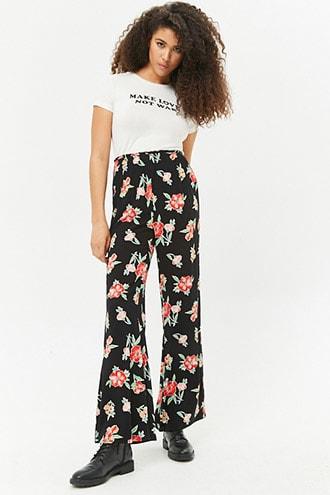 Forever21 High-rise Flared Floral Pants