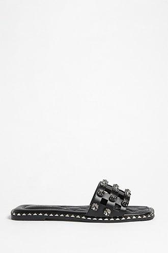 Forever21 Faux Leather & Gem Slide Sandals
