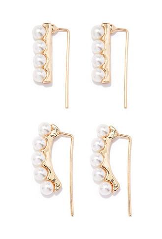 Forever21 Faux Pearl Ear Pin Set (gold/cream)