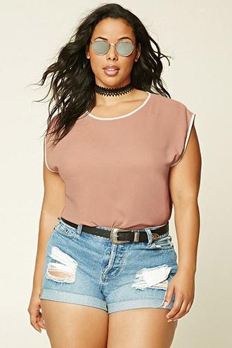 Forever21 Plus Women's  Dusty Pink & Cream Plus Size Cap-sleeved Top