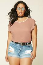 Forever21 Plus Women's  Dusty Pink & Cream Plus Size Cap-sleeved Top