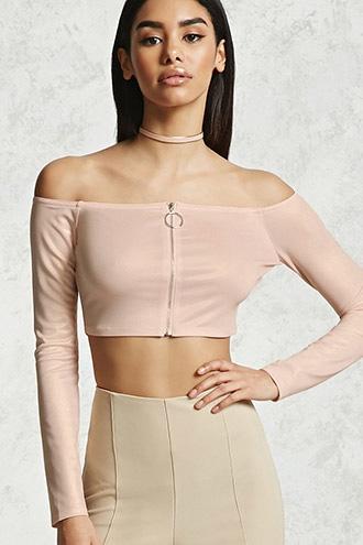 Forever21 Shimmery Zip-front Crop Top