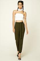 Forever21 Women's  Olive Woven Self-tie Trousers