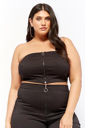 Forever21 Plus Size Pinstriped Cropped Tube Top