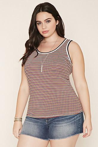 Forever21 Plus Women's  Cream & Navy Plus Size Striped Tank
