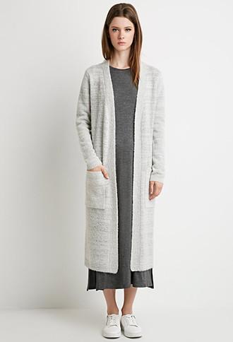 Forever21 Fuzzy Longline Heathered Cardigan